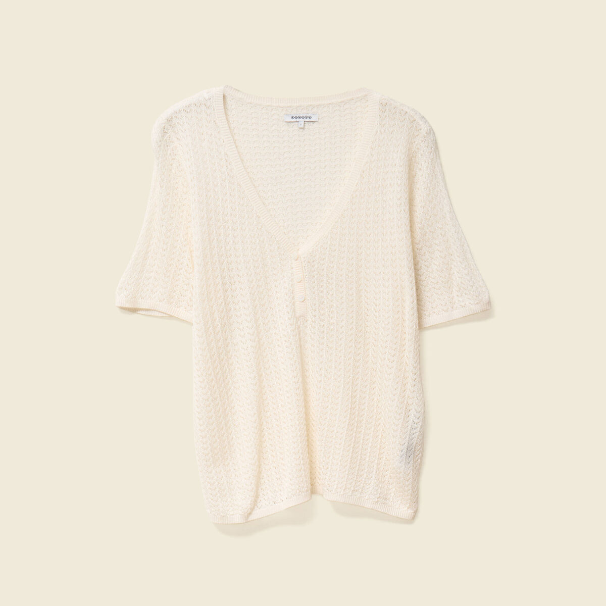 Pull manches courtes ajouré creme femme