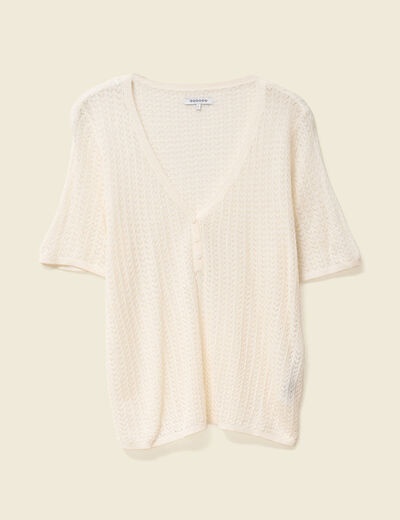 Pull manches courtes ajouré creme femme