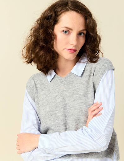 Pull 2-en-1 éco-responsable gris femme