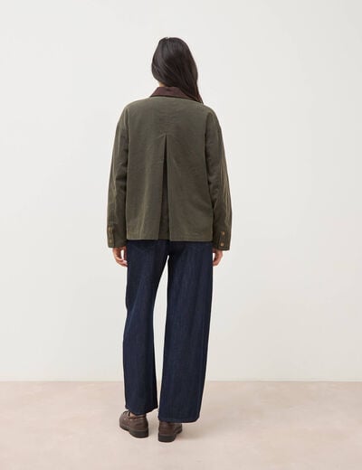 Parka oversize courte col classique vert kaki femme