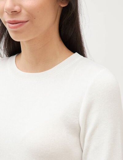 Pull col rond manches longues ecru femme