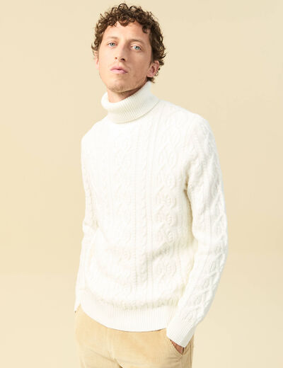 Tricot col montant ecru homme