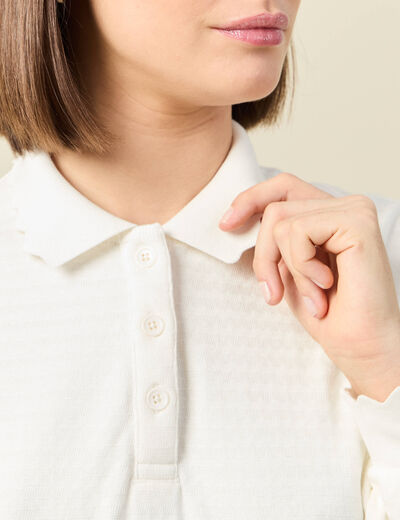 Sweat manches longues col polo ecru femme