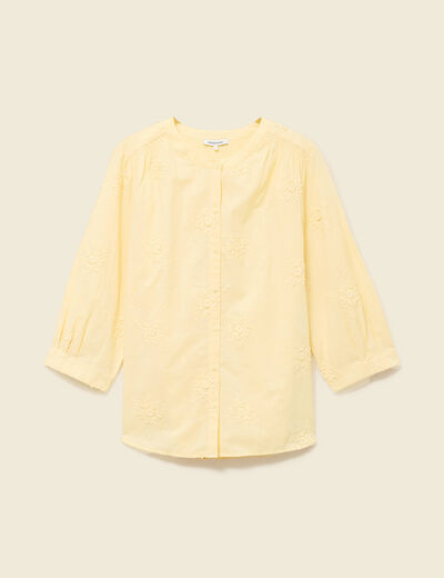Chemise en coton manches 3/4 jaune clair femme