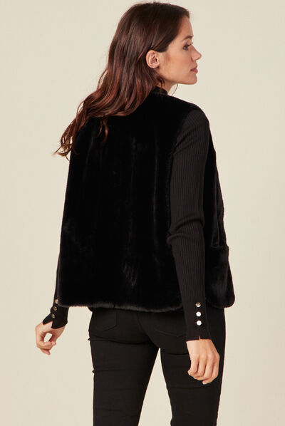 Veste droite fausse fourrure noir femme