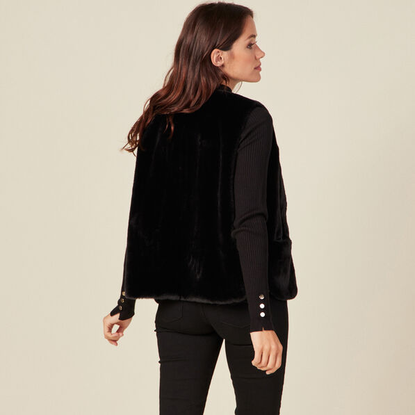 veste droite fausse fourrure noir femme Veste droite fausse fourrure noir femme