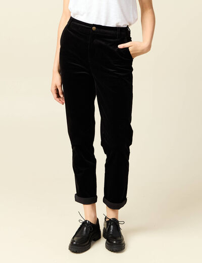 Pantalon large 7/8&egrave;me taille haute noir femme