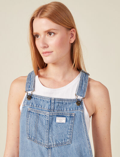 Salopette droite en jean denim used femme