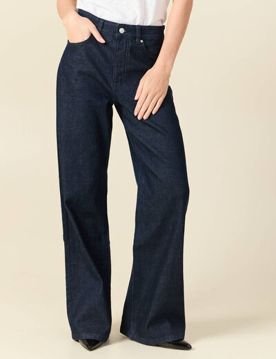 Jeans large taille haute denim brut rinse femme