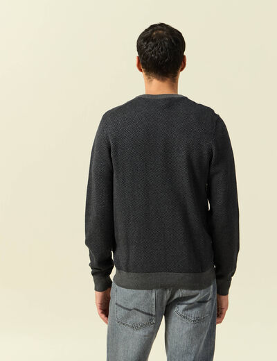 Pull col rond manches longues en coton bleu marine homme