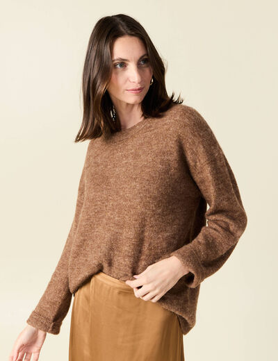 Pull manches longues marron foncé femme