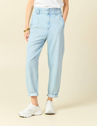 Jeans slouchy taille haute denim bleach femme