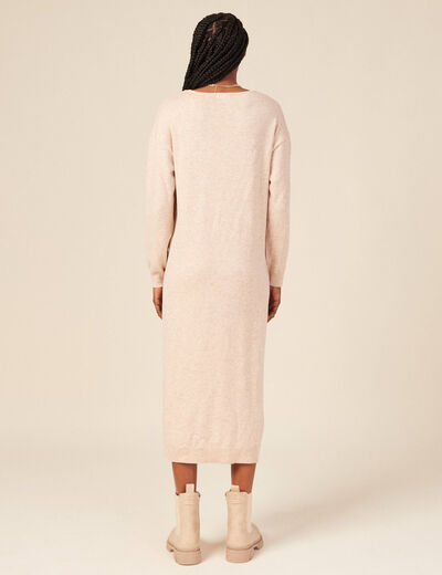 Robe cintr&eacute;e col v manches 3/4 creme femme