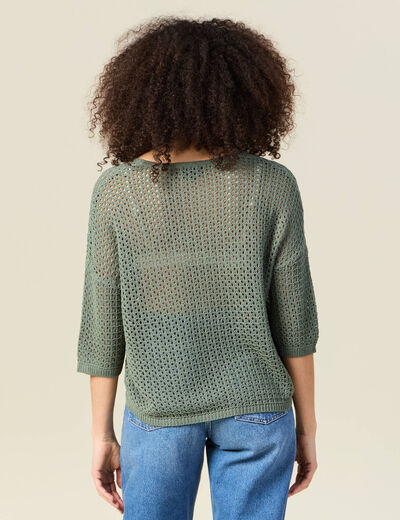 Pull col en V éco-responsable vert kaki femme
