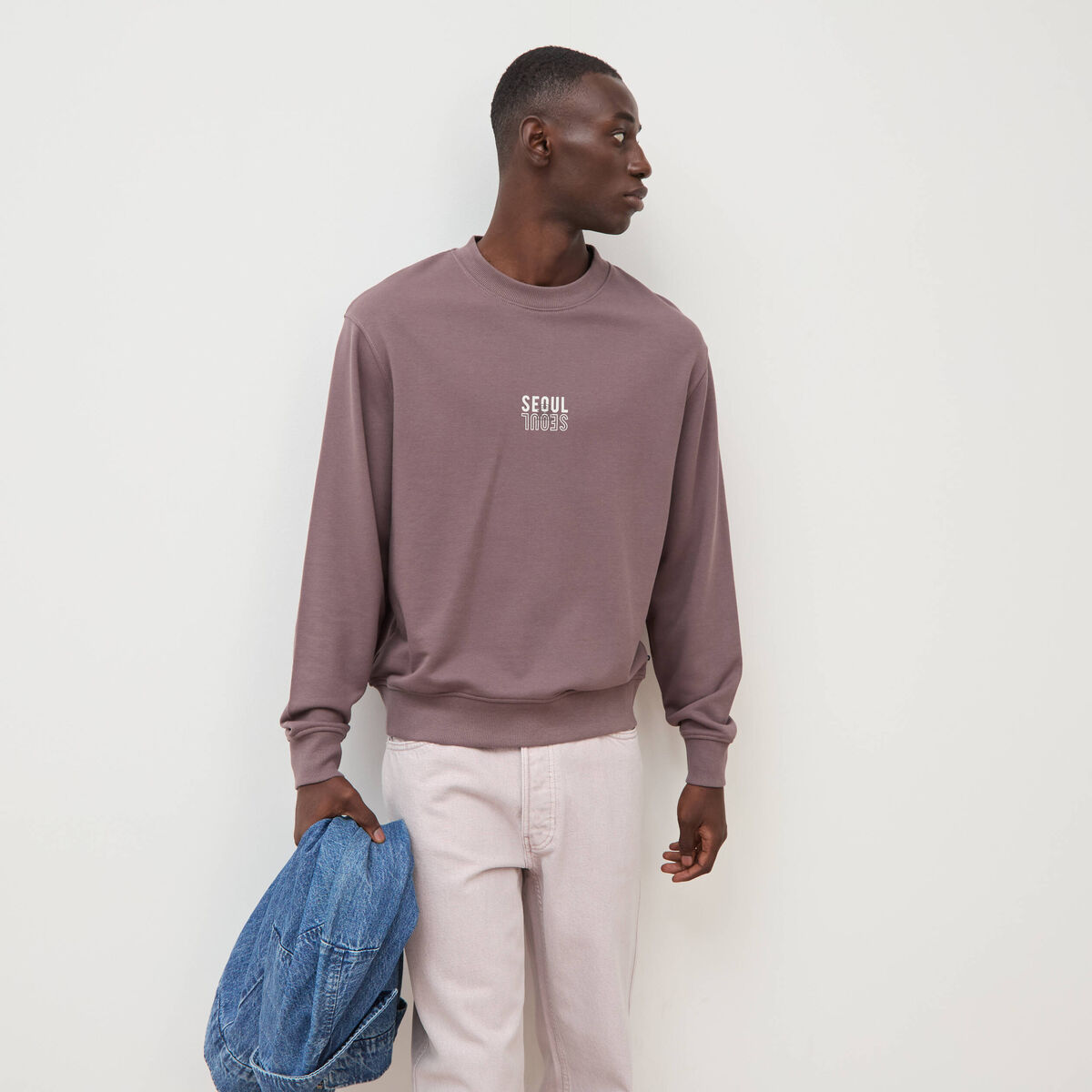 Sweat col rond manches longues mauve homme