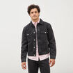 Veste droite en coton col classique denim noir homme