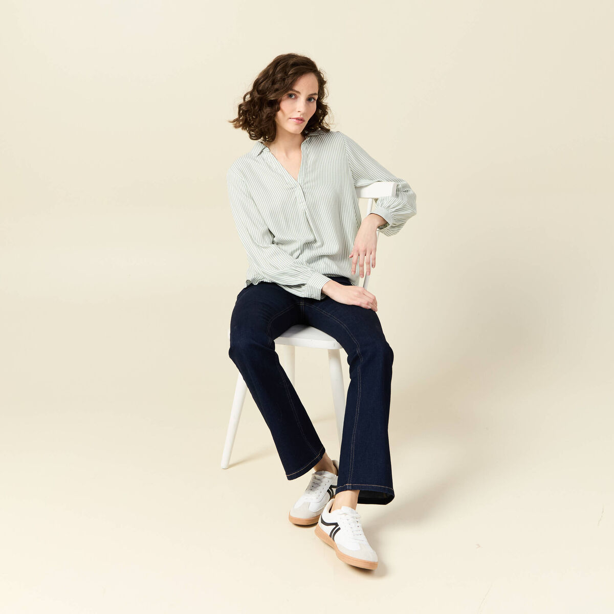 Blouse manches longues vert olive femme