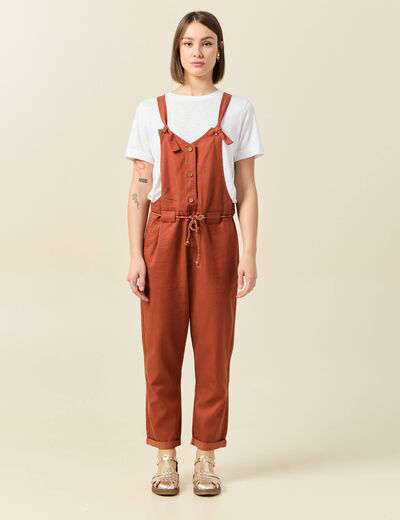Salopette fluide boutonnée rouge foncé femme