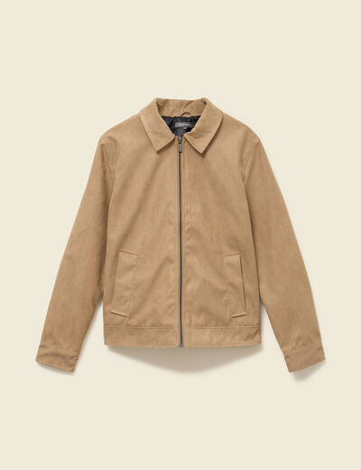 Blouson droit court &agrave; col classique marron homme