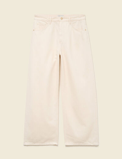 Jeans loose taille bascul&eacute;e ecru femme