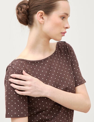 T-shirt ajust&eacute; manches courtes marron femme