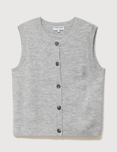 Pull droit court sans manches col rond gris femme