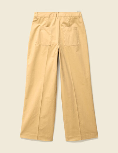 Pantalon large taille haute beige femme