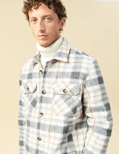 Surchemise oversize courte doubl&eacute;e gris homme