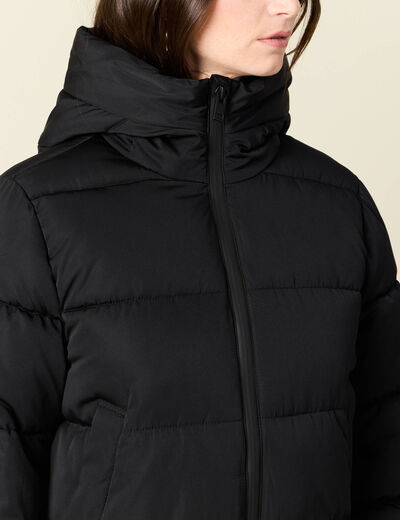 Doudoune longue à capuche noir femme