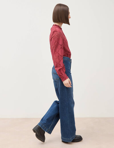 Jeans large taille haute denim stone femme