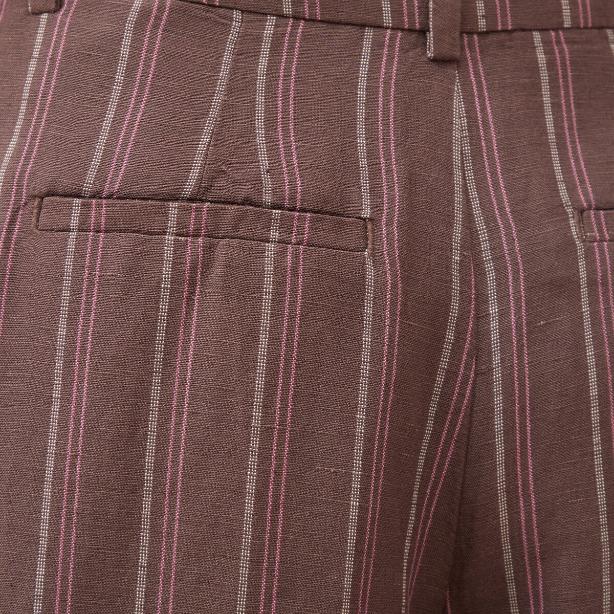 Pantalon large taille haute ray&eacute; marron chocolat femme