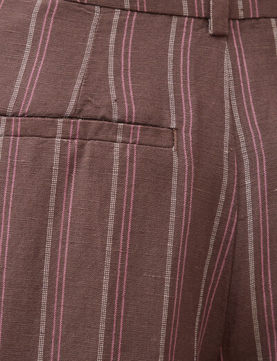 Pantalon large taille haute ray&eacute; marron chocolat femme