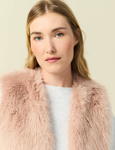Veste fausse fourrure avec doublure vieux rose femme