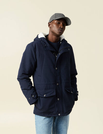 Parka à capuche bleu marine homme