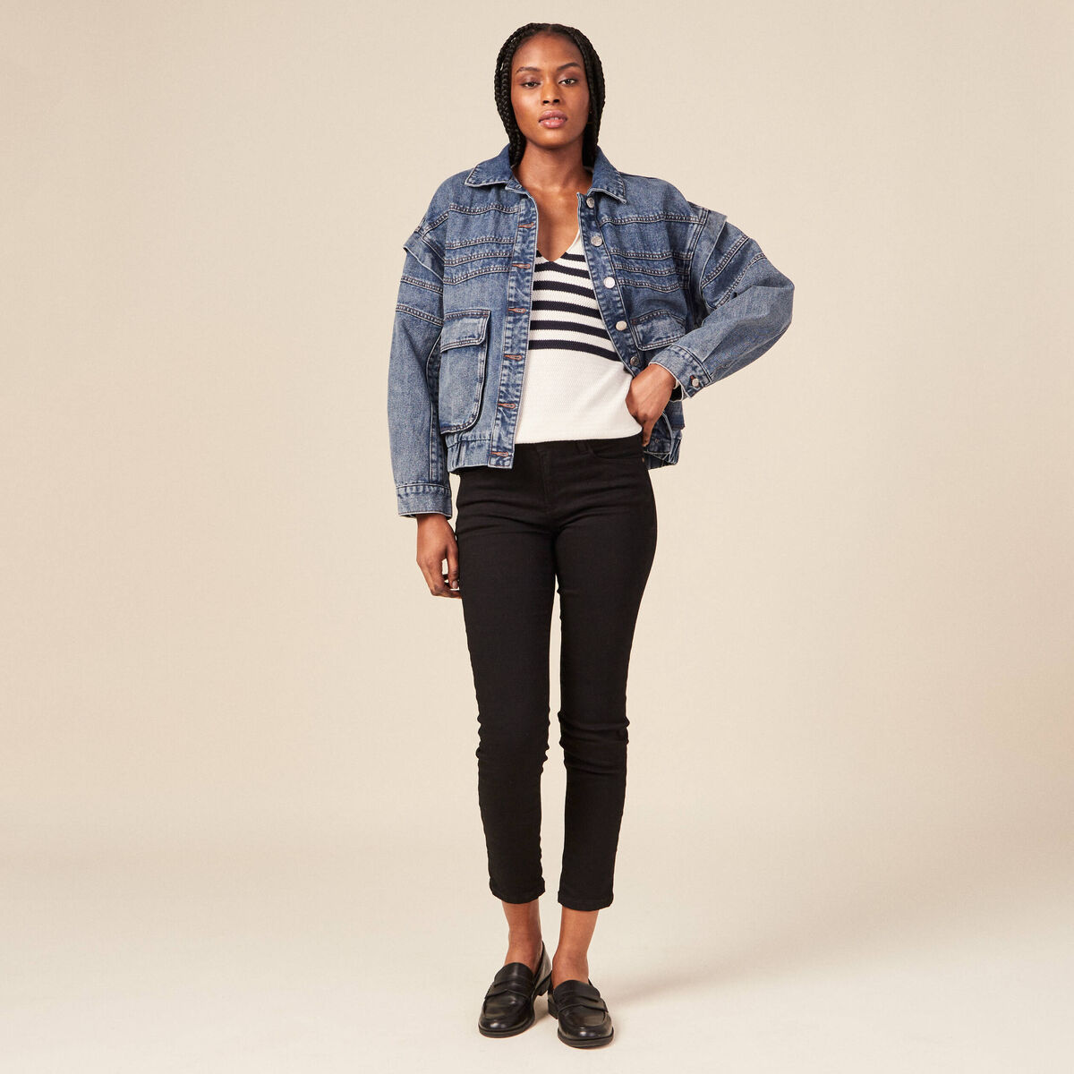 Pull col polo éco-responsable bleu marine femme