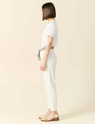Jeans boyfriend ceinturé denim blanc femme