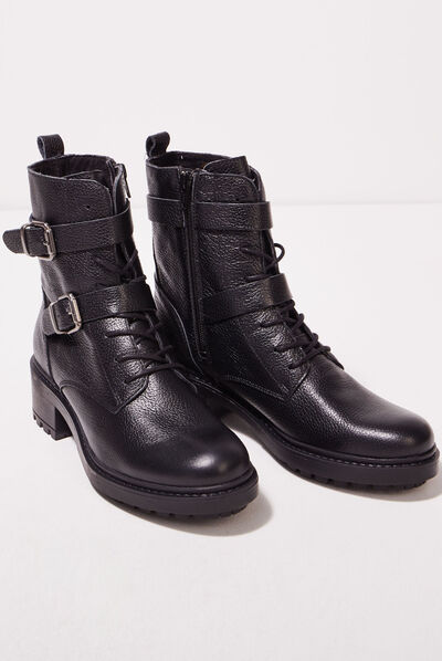 Bottines à talons en cuir noir femme