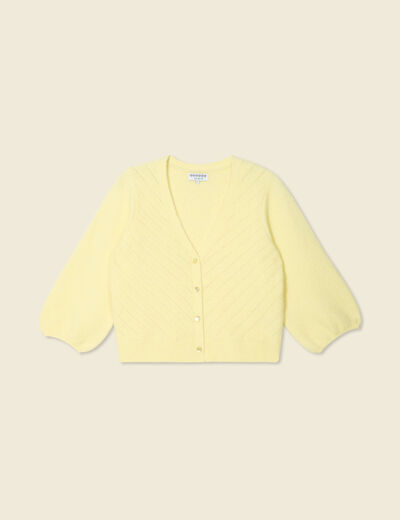 Gilet manches 3/4 jaune pastel femme