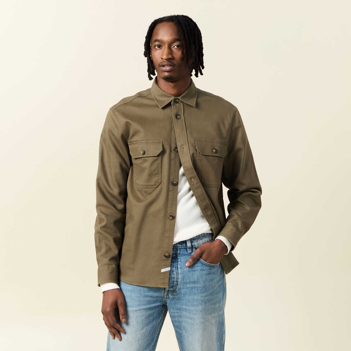 Surchemise manches longues vert kaki homme