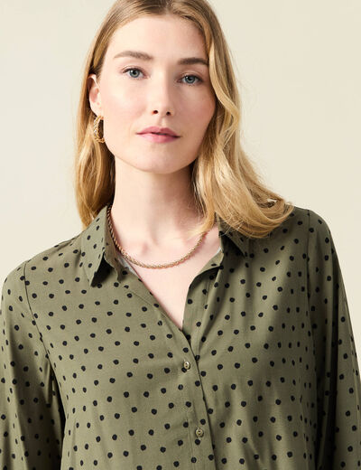 Chemise manches longues fluide vert kaki femme