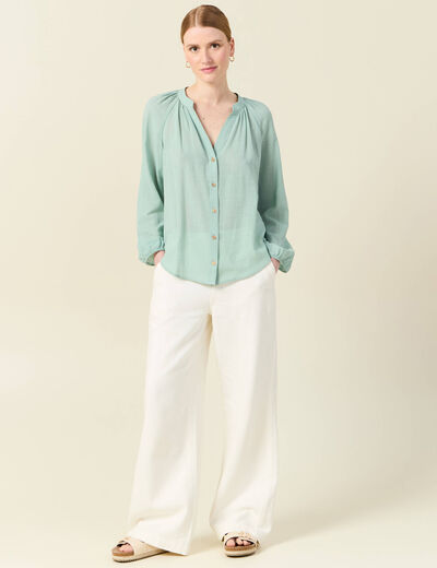 Chemise manches longues vert pastel femme