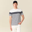 T-shirt ray&eacute; col rond manches courtes ecru homme