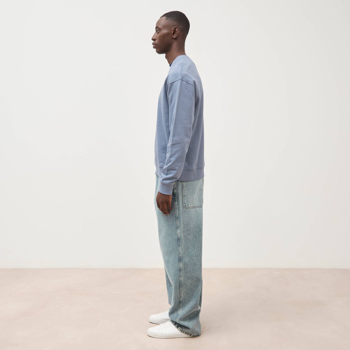 Sweat col rond manches longues en coton bleu gris homme
