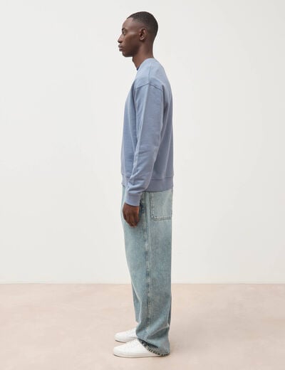 Sweat col rond manches longues en coton bleu gris homme