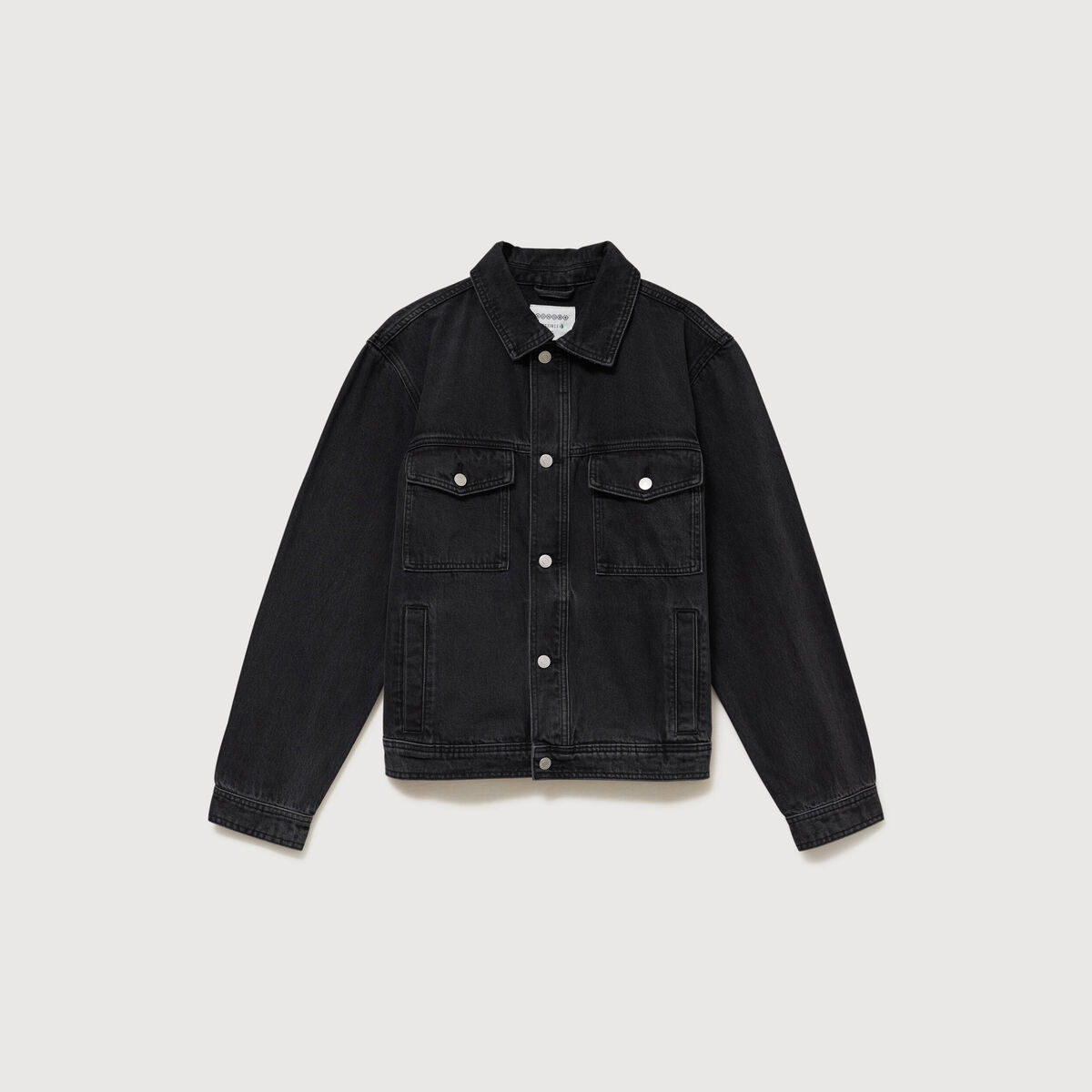 Veste droite en coton col classique denim noir homme
