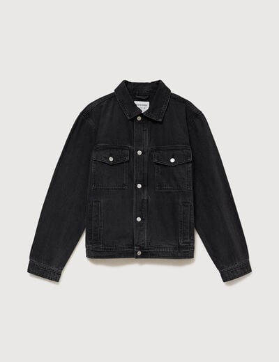 Veste droite en coton col classique denim noir homme