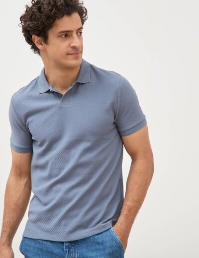 Polo manches coude bleu gris homme