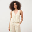 Gilet ajust&eacute; court sans manches col v jaune pastel femme