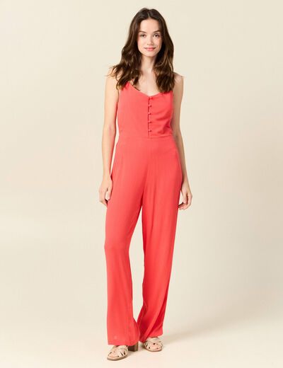 Combinaison pantalon bretelles rouge corail femme