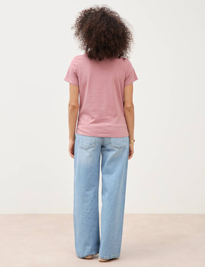 T-shirt cintr&eacute; col rond manches courtes vieux rose femme
